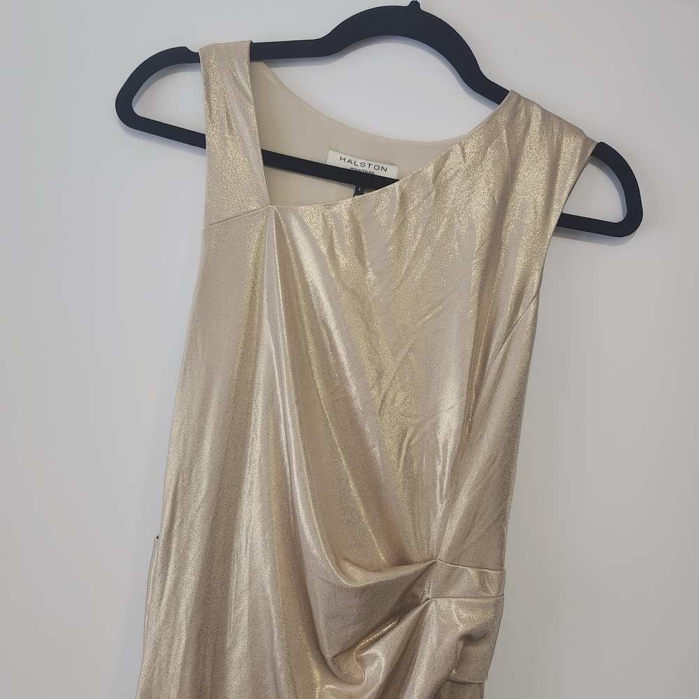 NWT Halston Heritage Gold Metallic Draped Gown Size Small - Picture 3 of 10